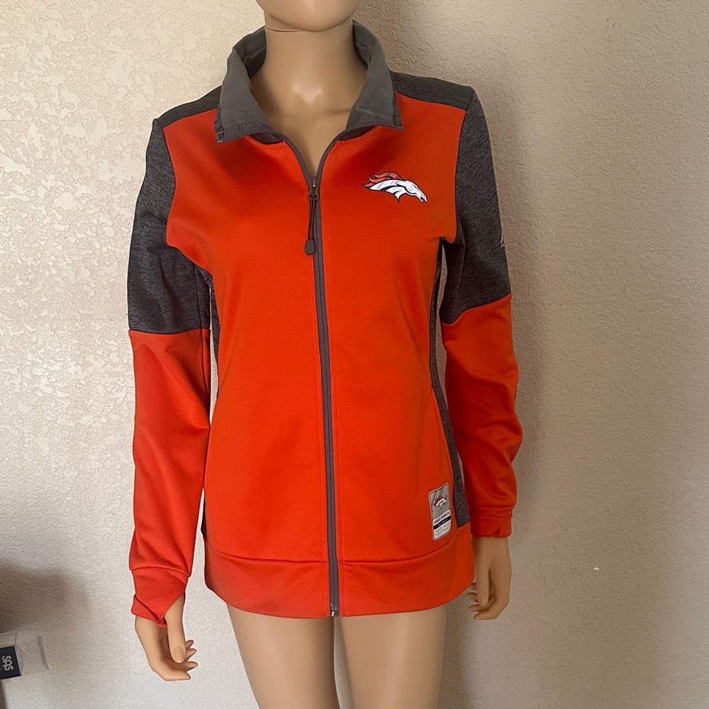 Majestic Denver Broncos Orange and Gray Women's Varsity Jacket
